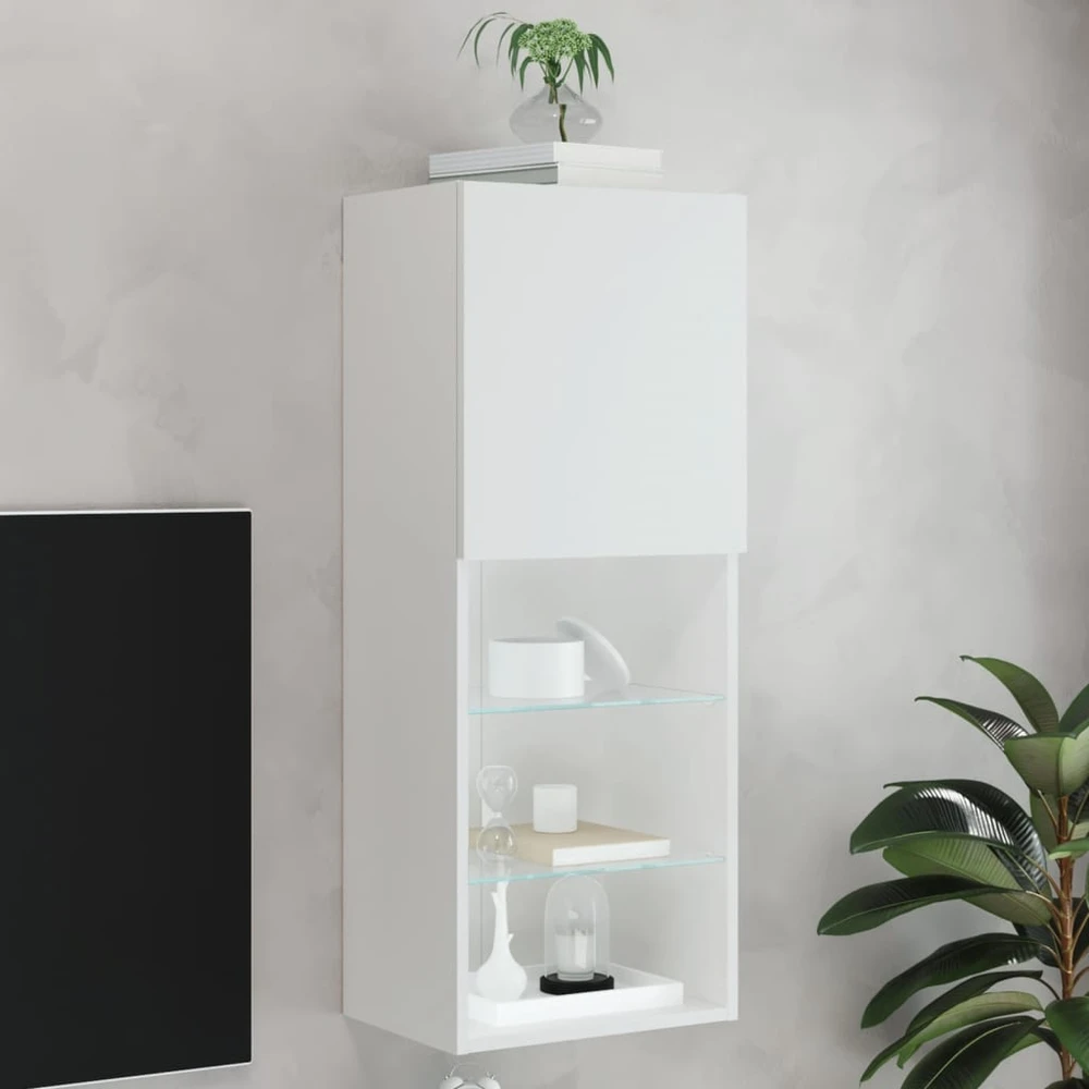 TV staliukas TV spintelė su LED lemputėmis, baltos spalvos, 40,5x30x102cm