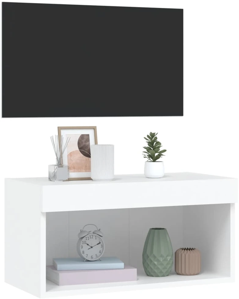 TV staliukas TV spintelė su LED lemputėmis, baltos spalvos, 60x30x30cm