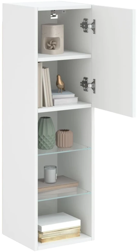 TV staliukas TV spintelė su LED lemputėmis, baltos spalvos, 30,5x30x102cm