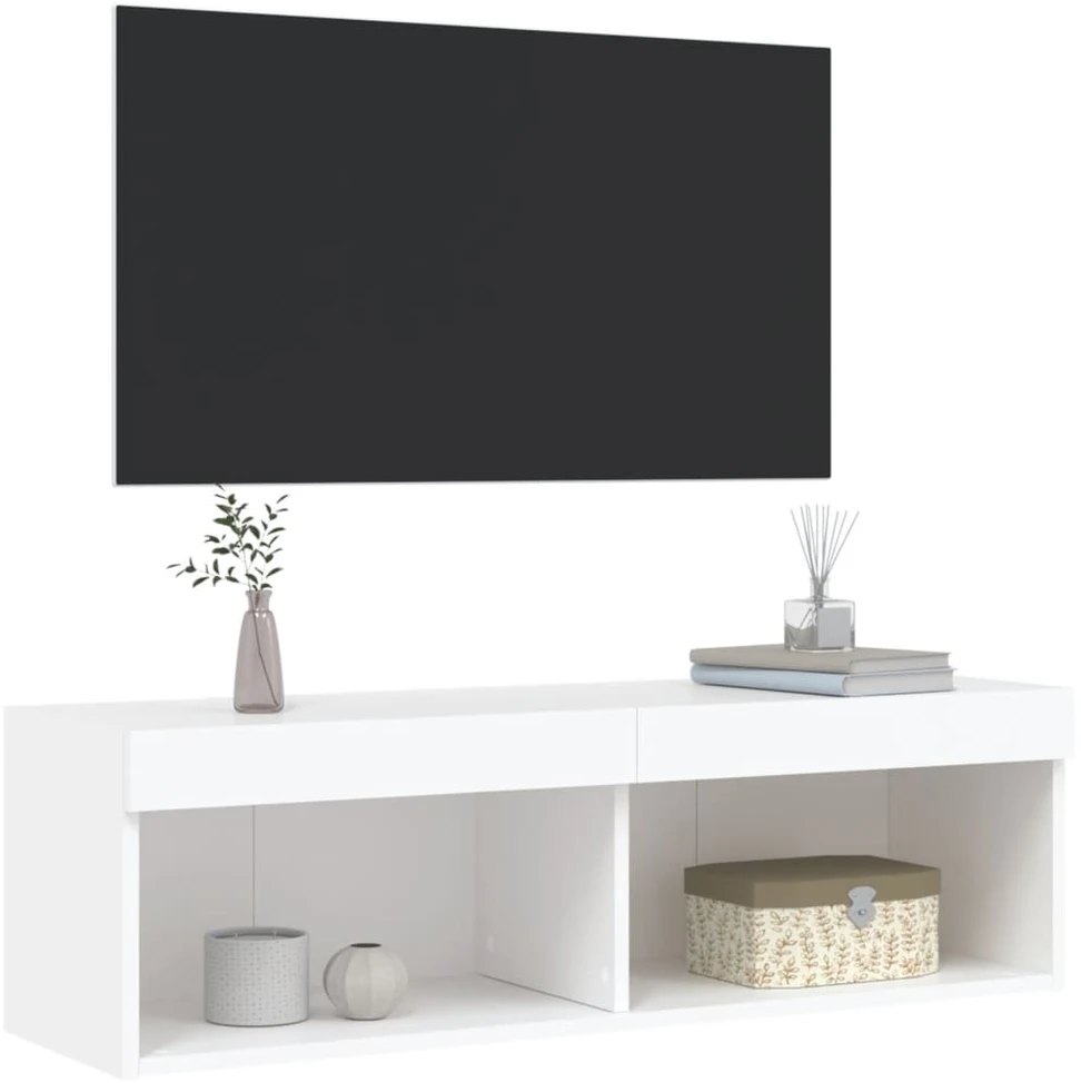 TV staliukas TV spintelė su LED lemputėmis, baltos spalvos, 100x30x30cm