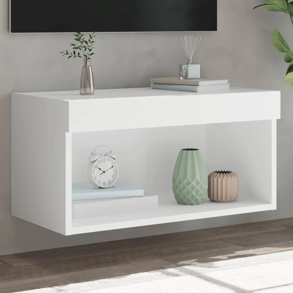 TV staliukas TV spintelė su LED lemputėmis, baltos spalvos, 60x30x30cm