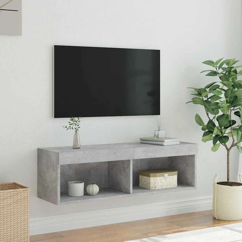 TV staliukas TV spintelė su LED lemputėmis, betono pilka, 100x30x30cm