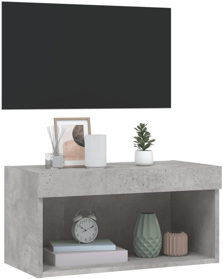 TV staliukas TV spintelė su LED lemputėmis, betono pilka, 60x30x30cm