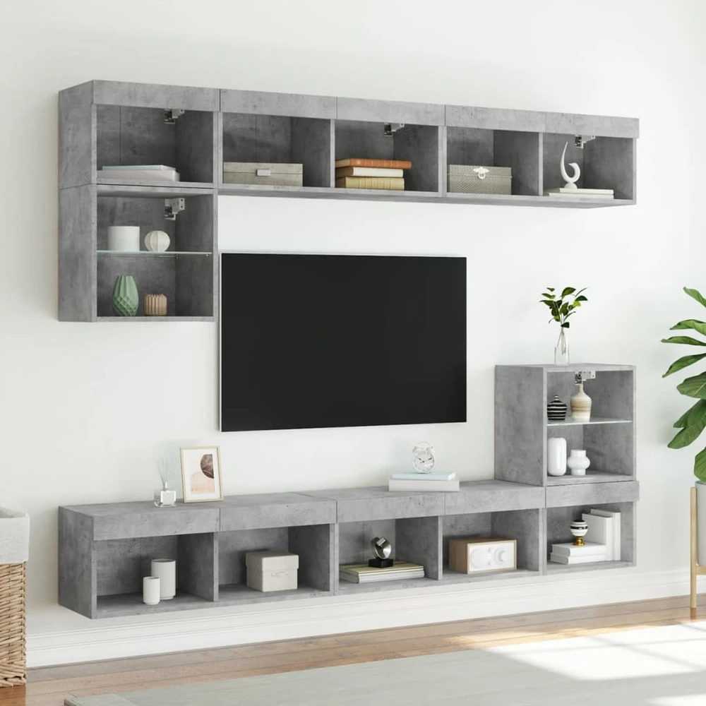TV staliukas TV spintelė su LED lemputėmis, betono pilka, 80x30x30cm