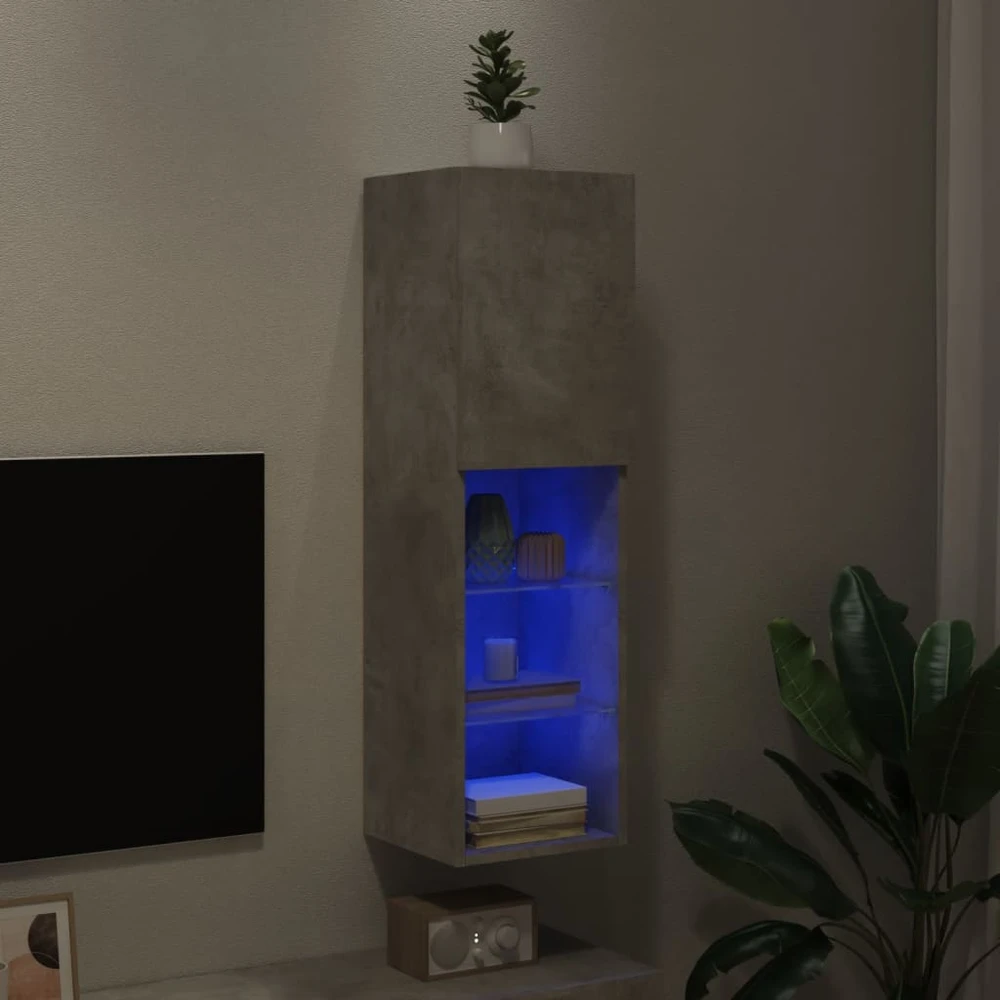 TV staliukas TV spintelė su LED lemputėmis, betono pilka, 30,5x30x102cm
