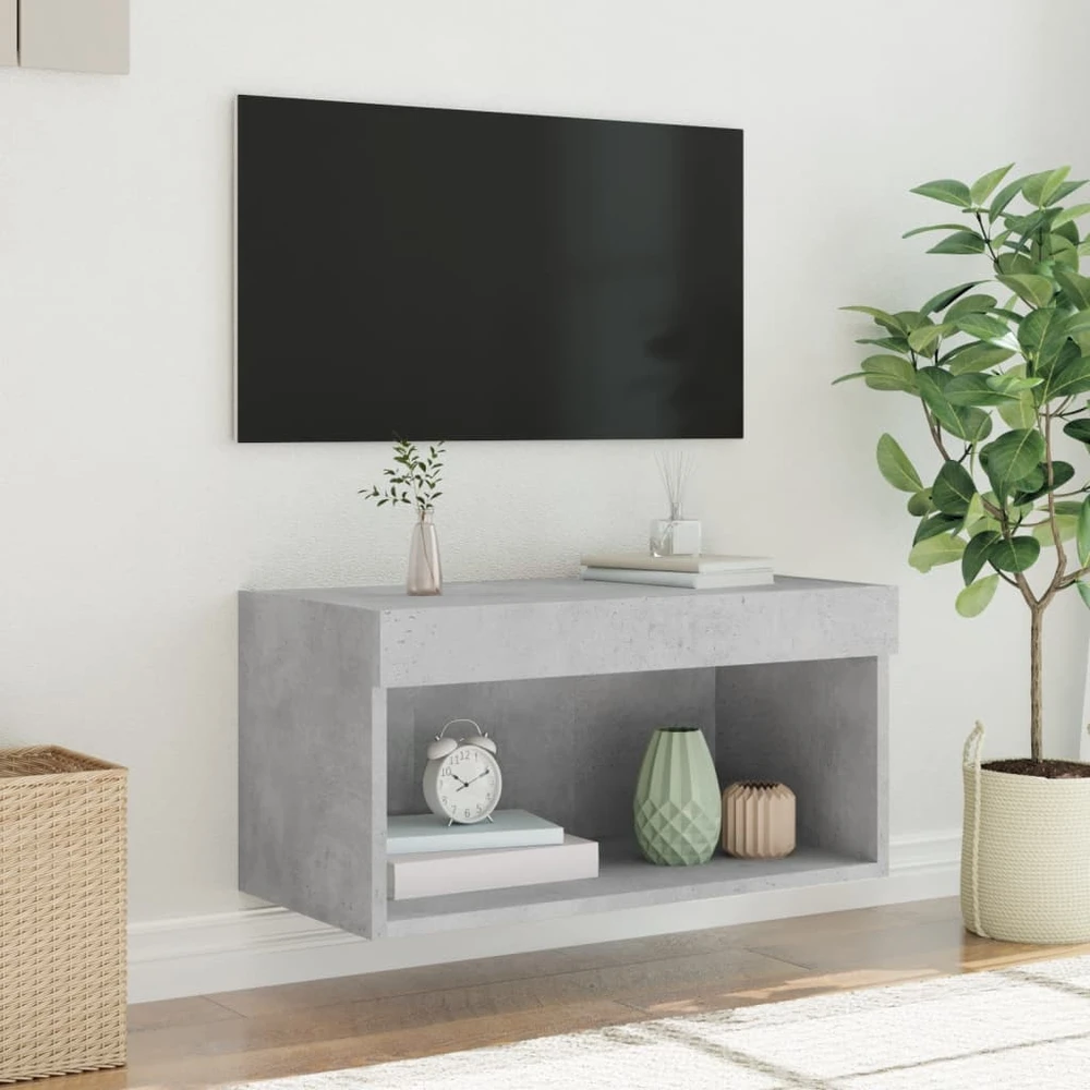 TV staliukas TV spintelė su LED lemputėmis, betono pilka, 60x30x30cm