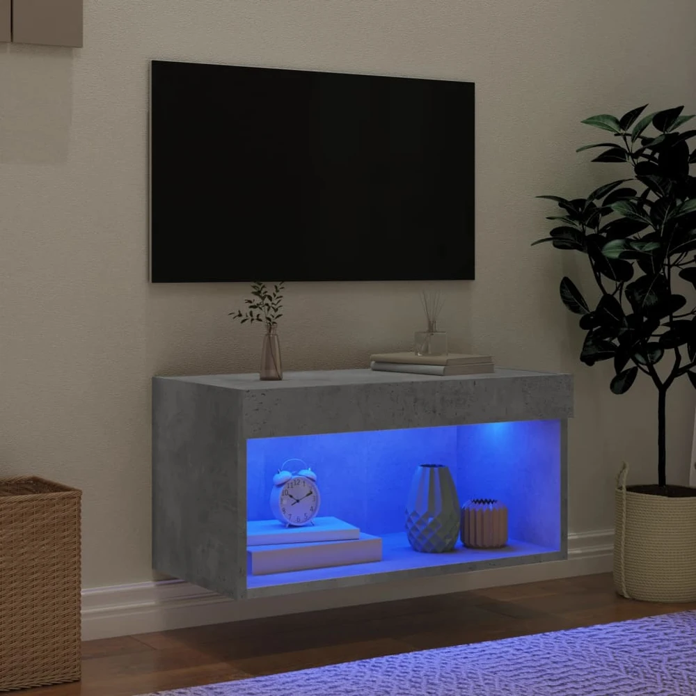 TV staliukas TV spintelė su LED lemputėmis, betono pilka, 60x30x30cm