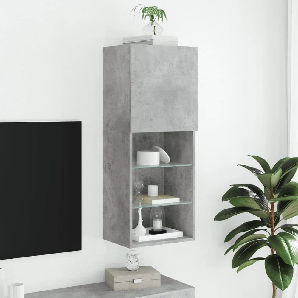 TV staliukas TV spintelė su LED lemputėmis, betono pilka, 40,5x30x102cm