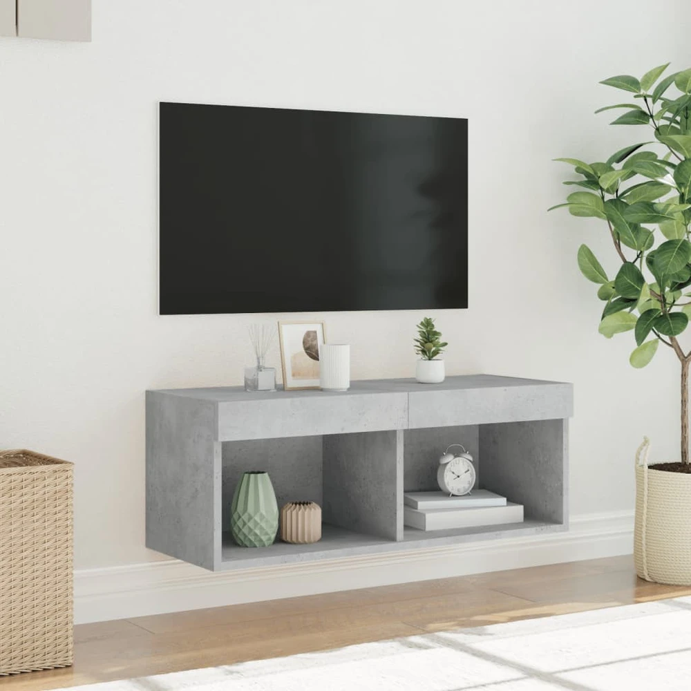 TV staliukas TV spintelė su LED lemputėmis, betono pilka, 80x30x30cm