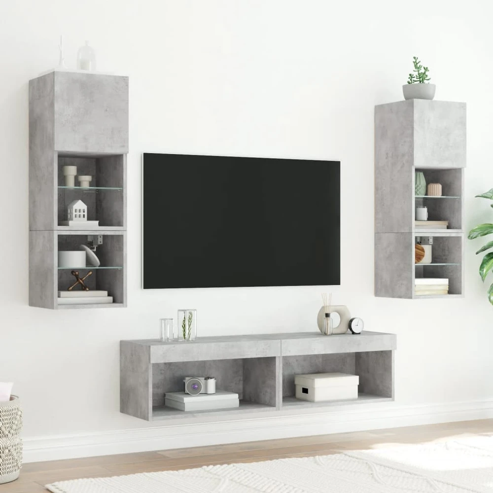 TV staliukas TV spintelė su LED lemputėmis, betono pilka, 60x30x30cm