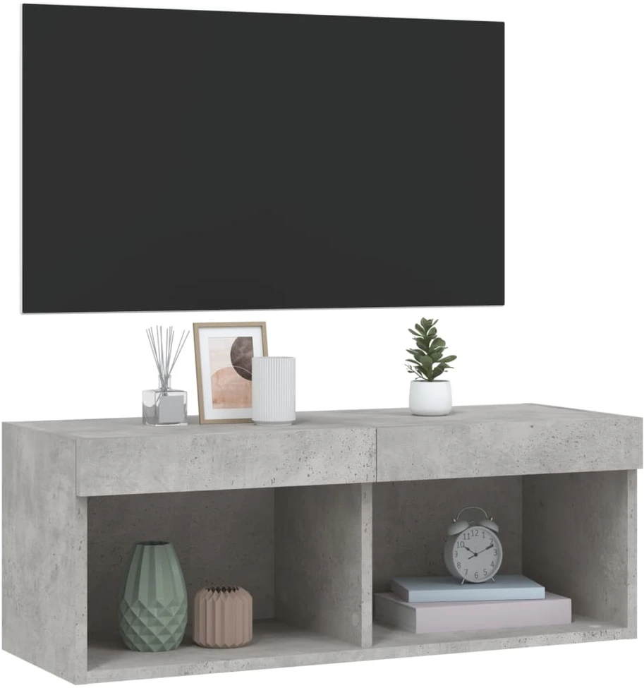 TV staliukas TV spintelė su LED lemputėmis, betono pilka, 80x30x30cm