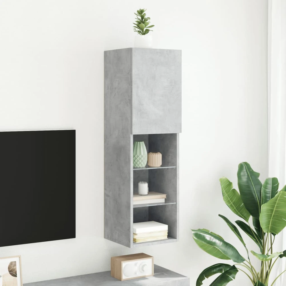 TV staliukas TV spintelė su LED lemputėmis, betono pilka, 30,5x30x102cm