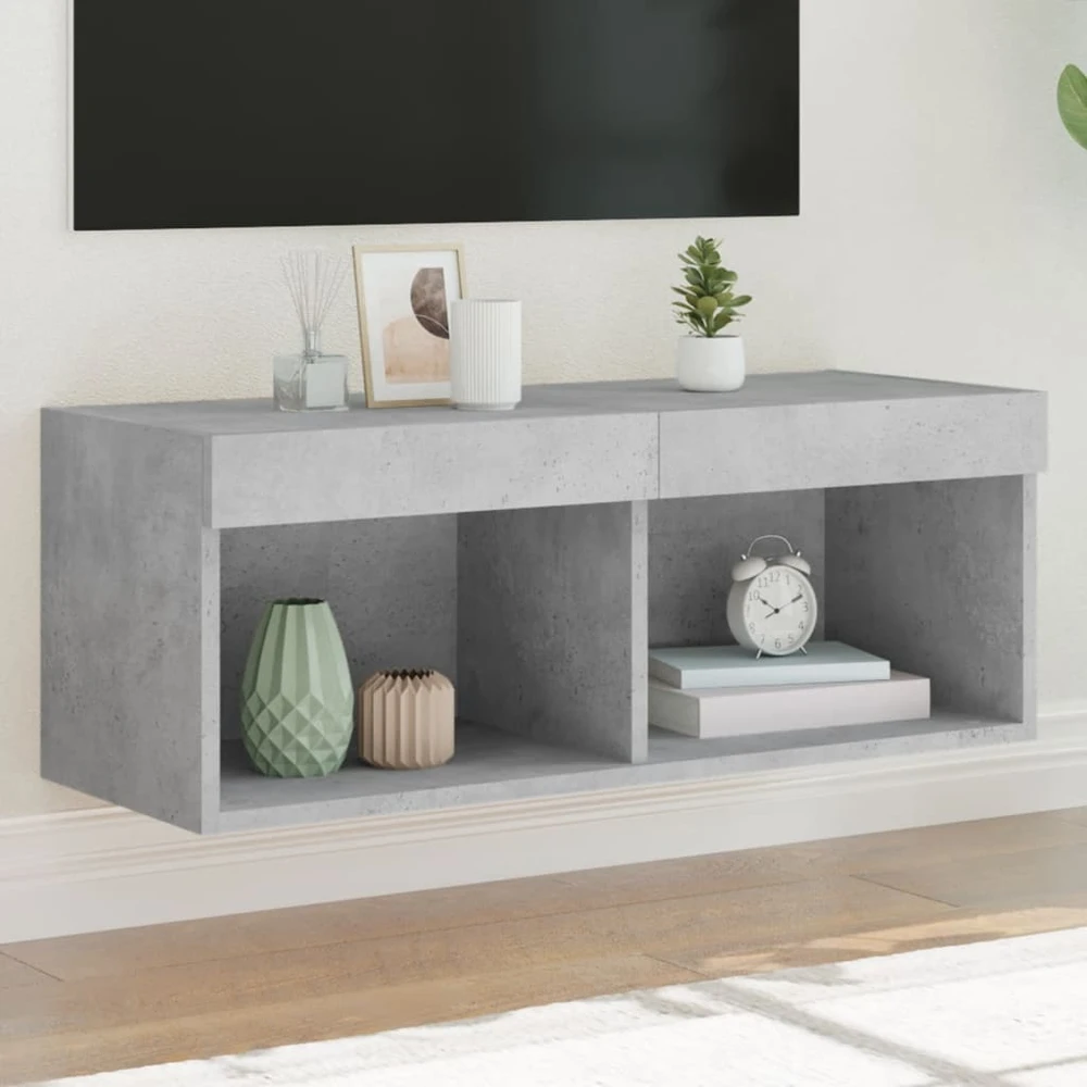 TV staliukas TV spintelė su LED lemputėmis, betono pilka, 80x30x30cm