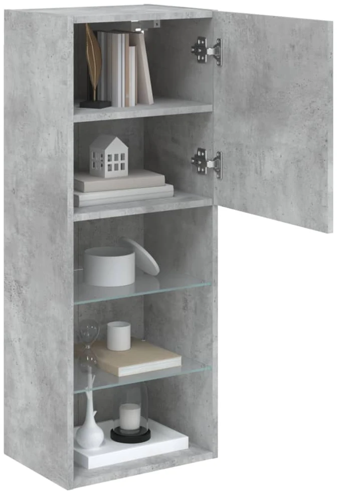 TV staliukas TV spintelė su LED lemputėmis, betono pilka, 40,5x30x102cm