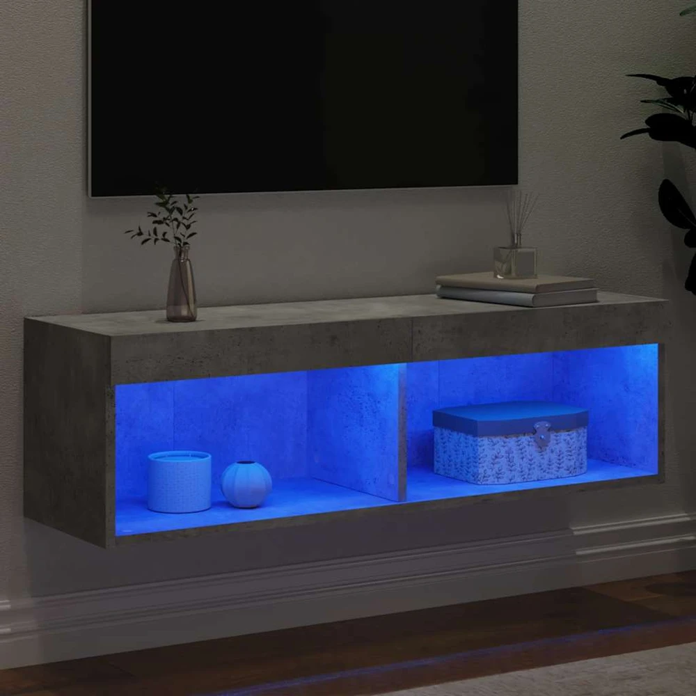 TV staliukas TV spintelė su LED lemputėmis, betono pilka, 100x30x30cm