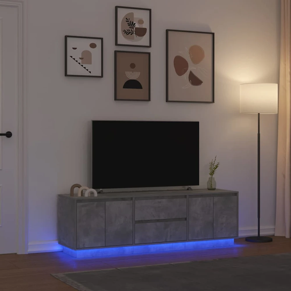 TV staliukas TV spintelė su LED lemputėmis, betono pilka, 160,5x41x50 cm