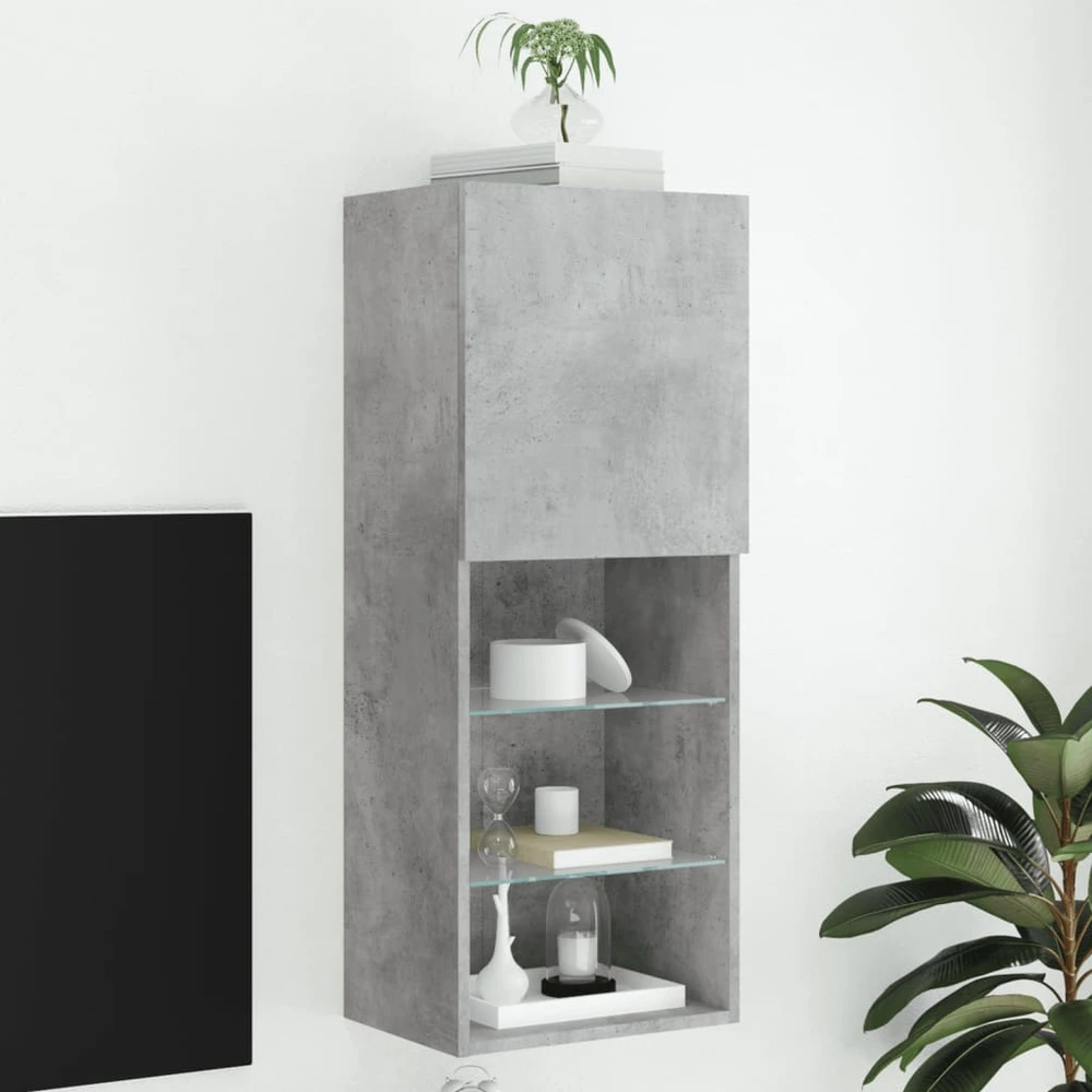 TV staliukas TV spintelė su LED lemputėmis, betono pilka, 40,5x30x102cm