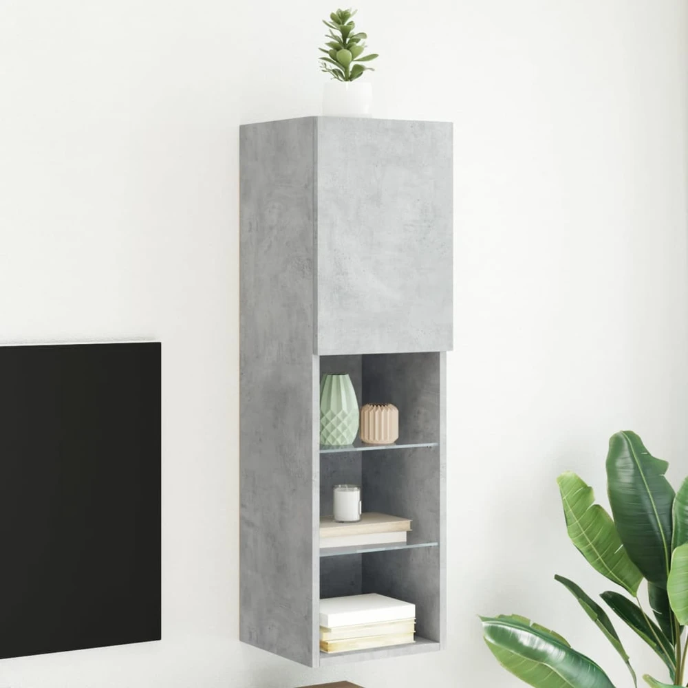 TV staliukas TV spintelė su LED lemputėmis, betono pilka, 30,5x30x102cm
