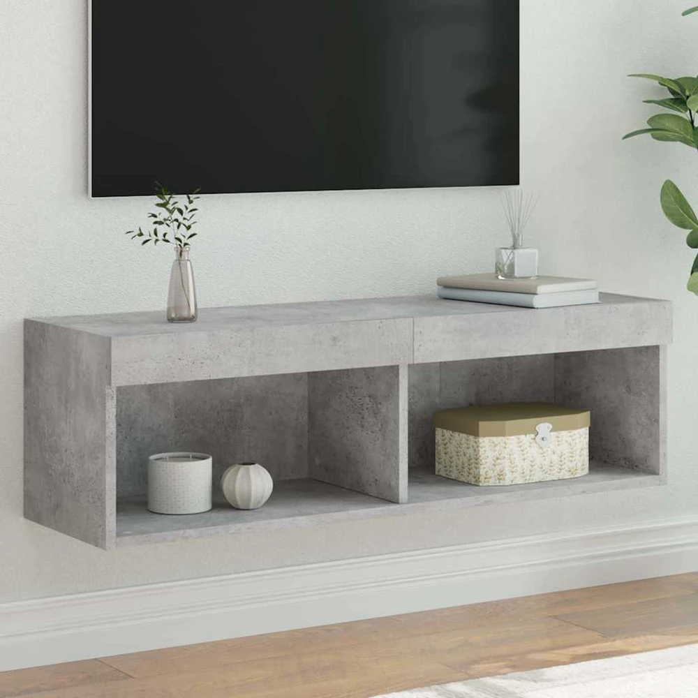 TV staliukas TV spintelė su LED lemputėmis, betono pilka, 100x30x30cm