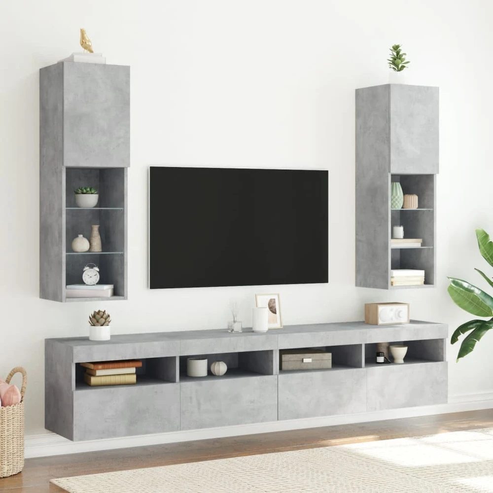 TV staliukas TV spintelė su LED lemputėmis, betono pilka, 30,5x30x102cm