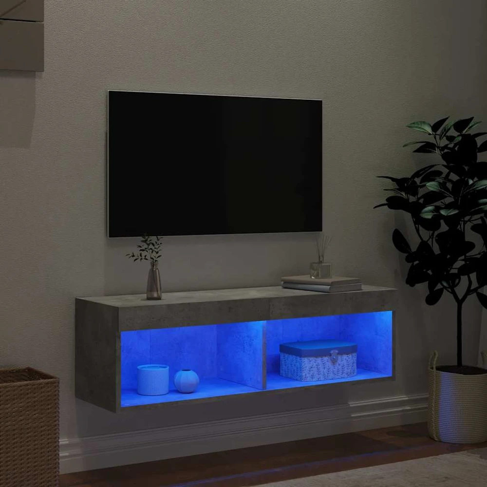 TV staliukas TV spintelė su LED lemputėmis, betono pilka, 100x30x30cm