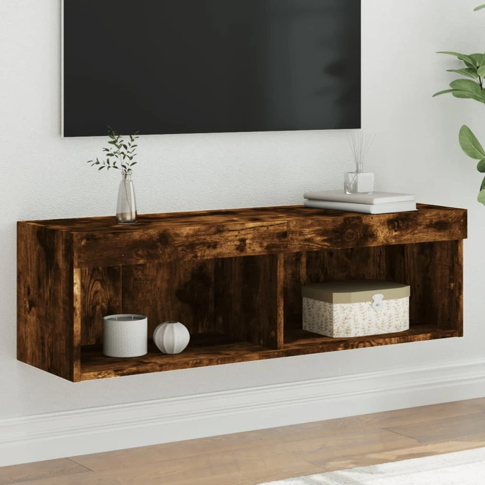 TV staliukas TV spintelė su LED lemputėmis, dūminio ąžuolo, 100x30x30cm