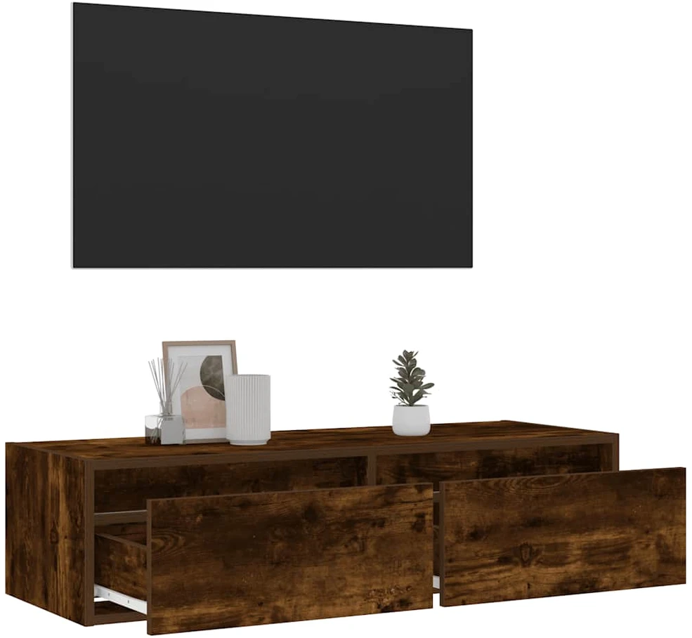 TV staliukas TV spintelė su LED lemputėmis, dūminio ąžuolo, 100X35,5x25 cm