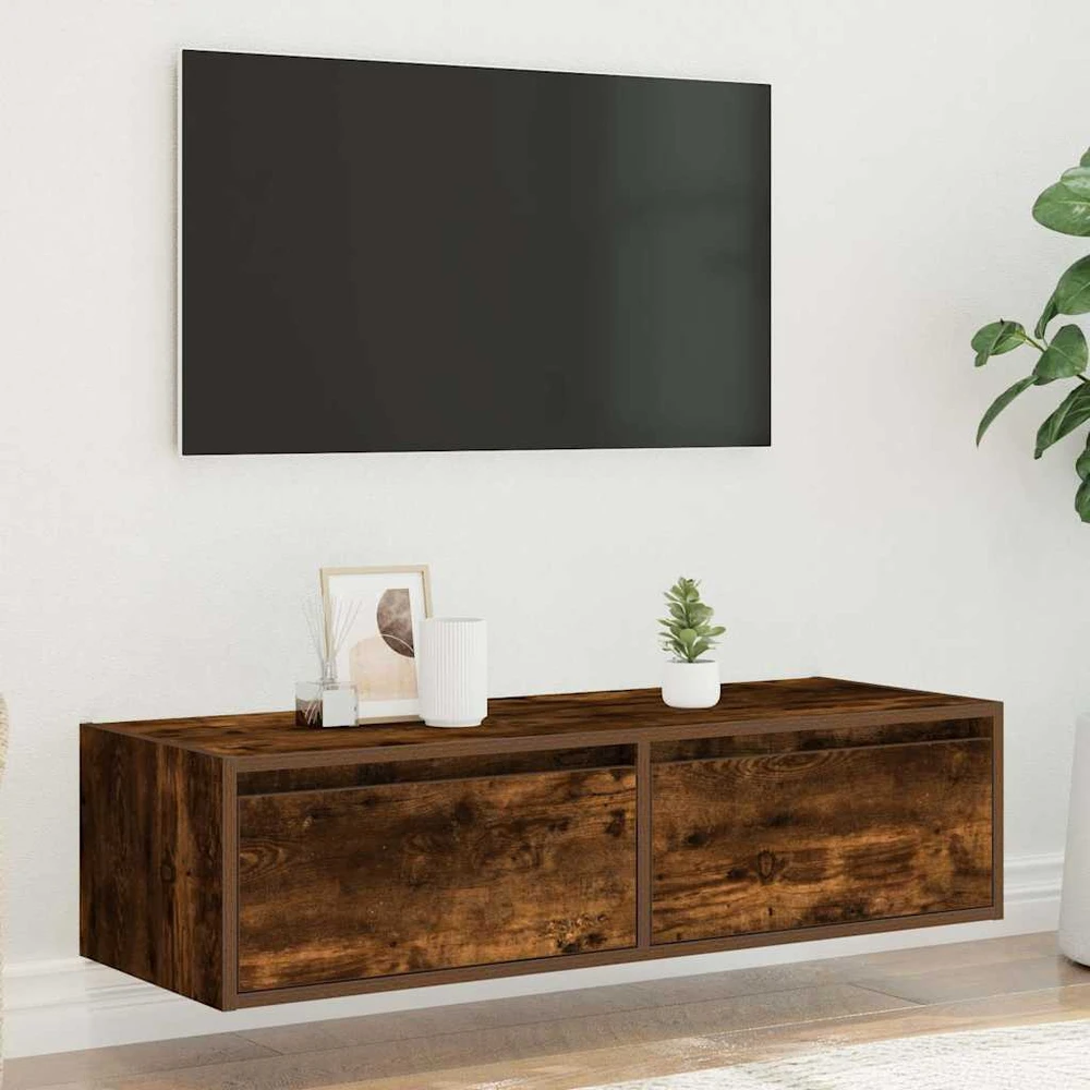 TV staliukas TV spintelė su LED lemputėmis, dūminio ąžuolo, 100X35,5x25 cm