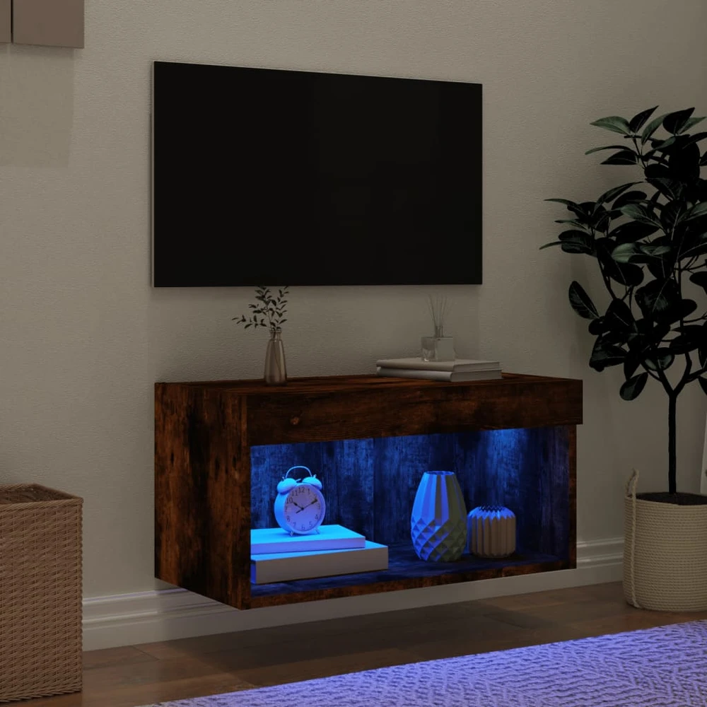 TV staliukas TV spintelė su LED lemputėmis, dūminio ąžuolo, 60x30x30cm