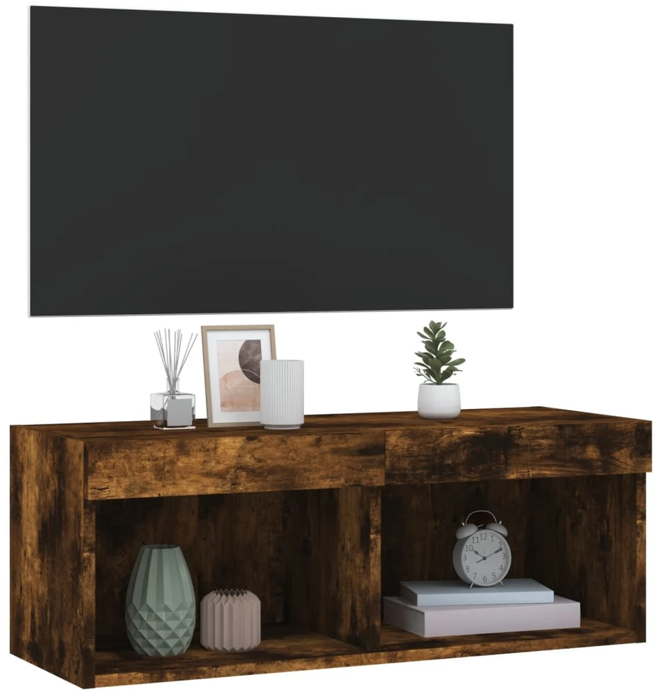 TV staliukas TV spintelė su LED lemputėmis, dūminio ąžuolo, 80x30x30cm