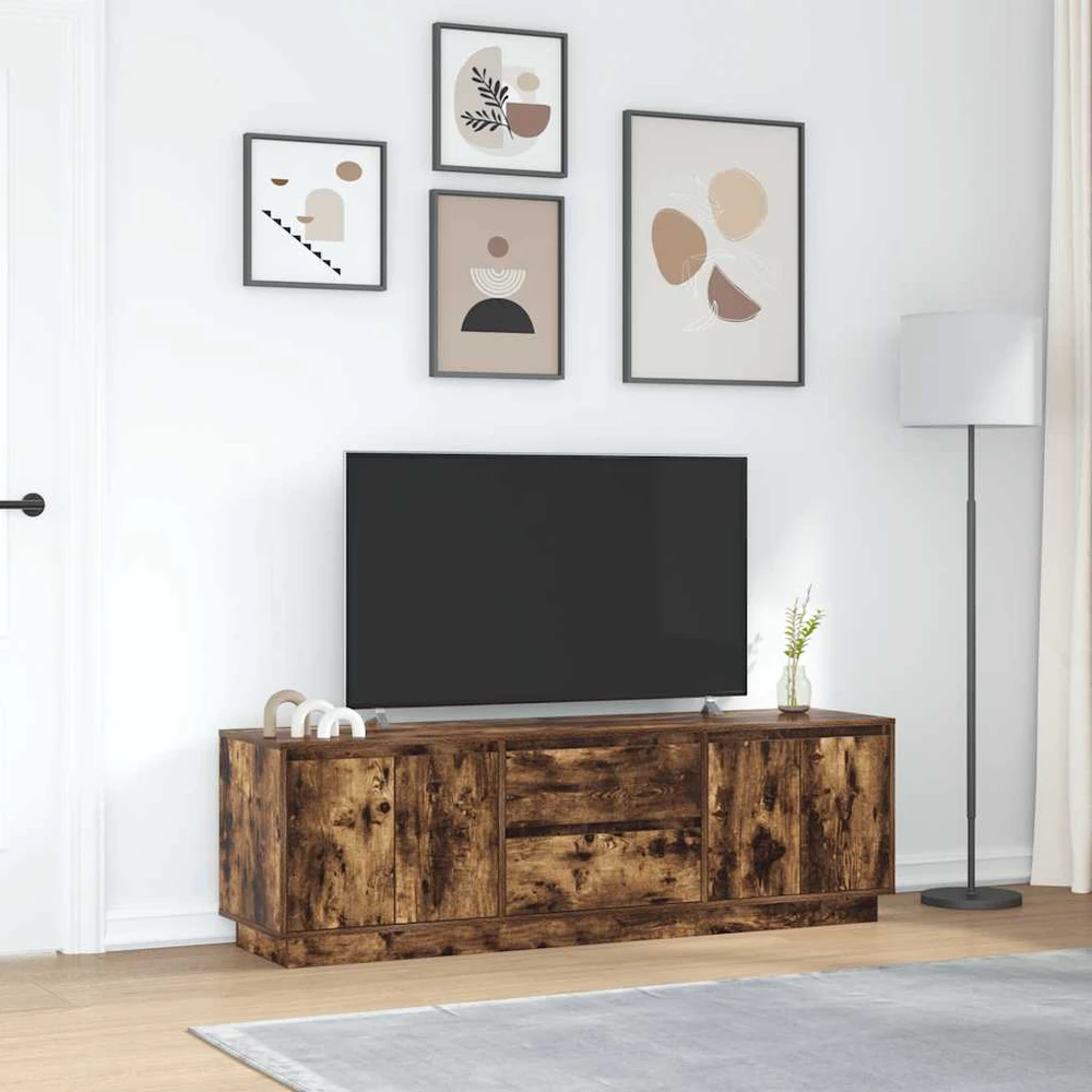TV staliukas TV spintelė su LED lemputėmis, dūminio ąžuolo, 160,5x41x50 cm
