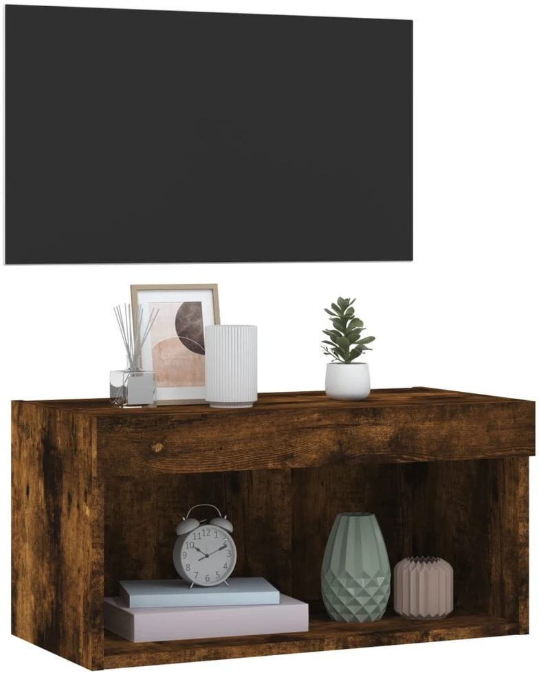 TV staliukas TV spintelė su LED lemputėmis, dūminio ąžuolo, 60x30x30cm