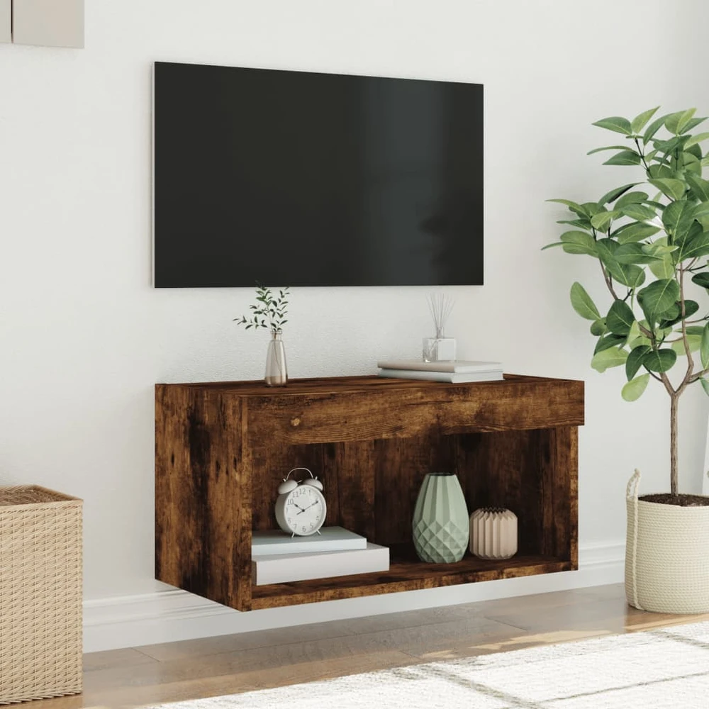 TV staliukas TV spintelė su LED lemputėmis, dūminio ąžuolo, 60x30x30cm