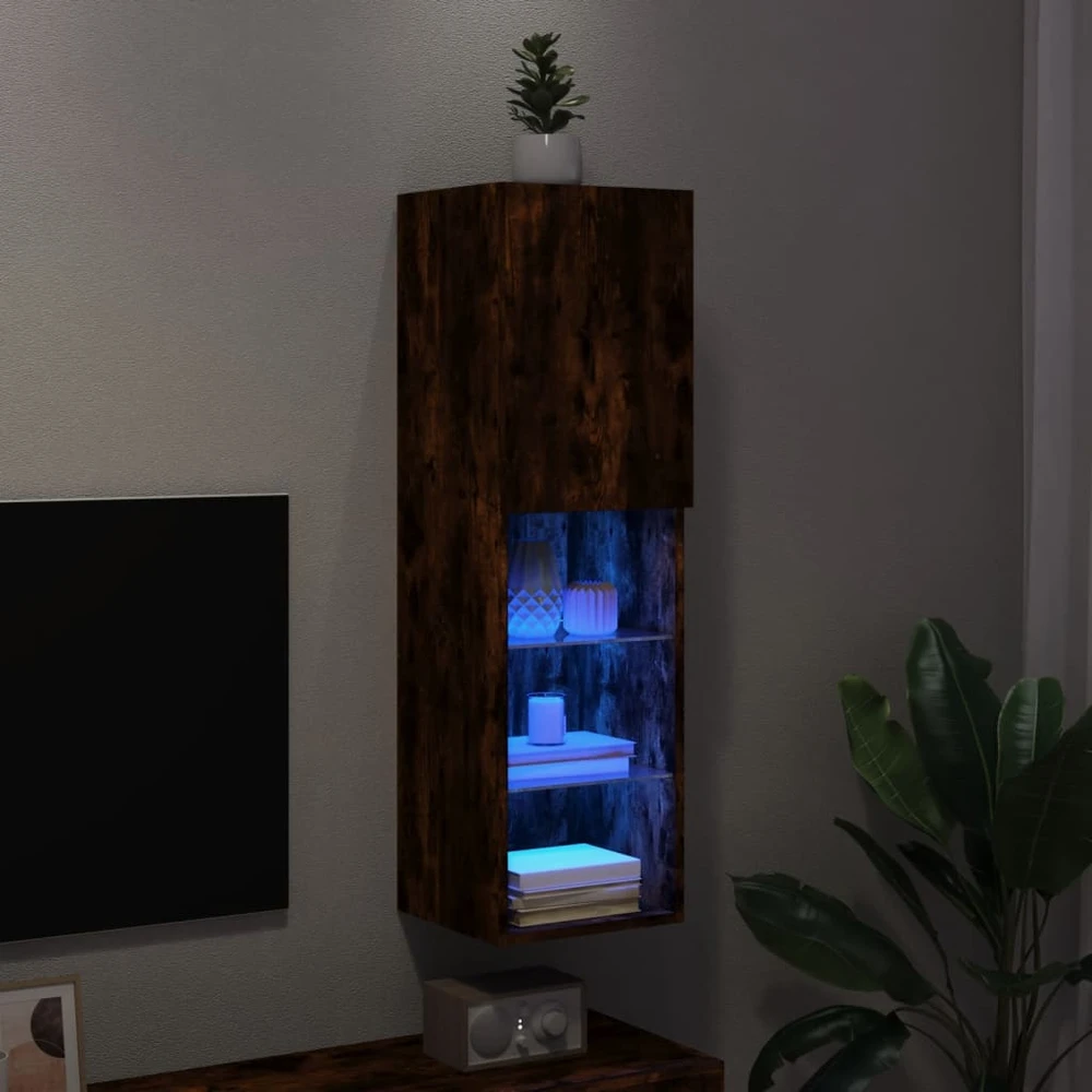 TV staliukas TV spintelė su LED lemputėmis, dūminio ąžuolo, 30,5x30x102cm