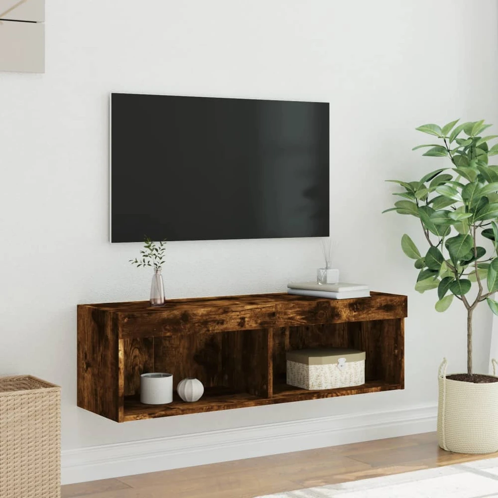 TV staliukas TV spintelė su LED lemputėmis, dūminio ąžuolo, 100x30x30cm