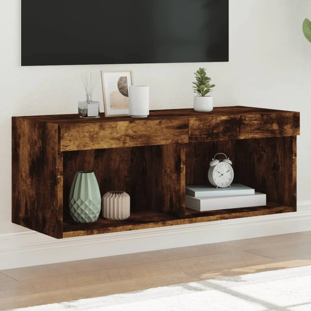 TV staliukas TV spintelė su LED lemputėmis, dūminio ąžuolo, 80x30x30cm