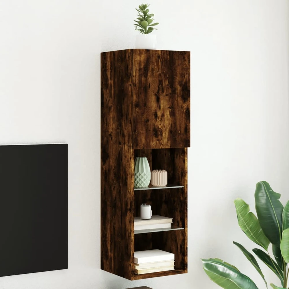 TV staliukas TV spintelė su LED lemputėmis, dūminio ąžuolo, 30,5x30x102cm