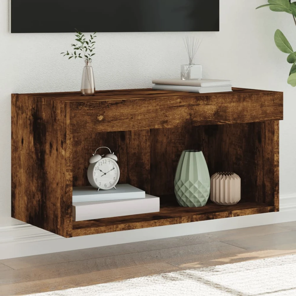 TV staliukas TV spintelė su LED lemputėmis, dūminio ąžuolo, 60x30x30cm