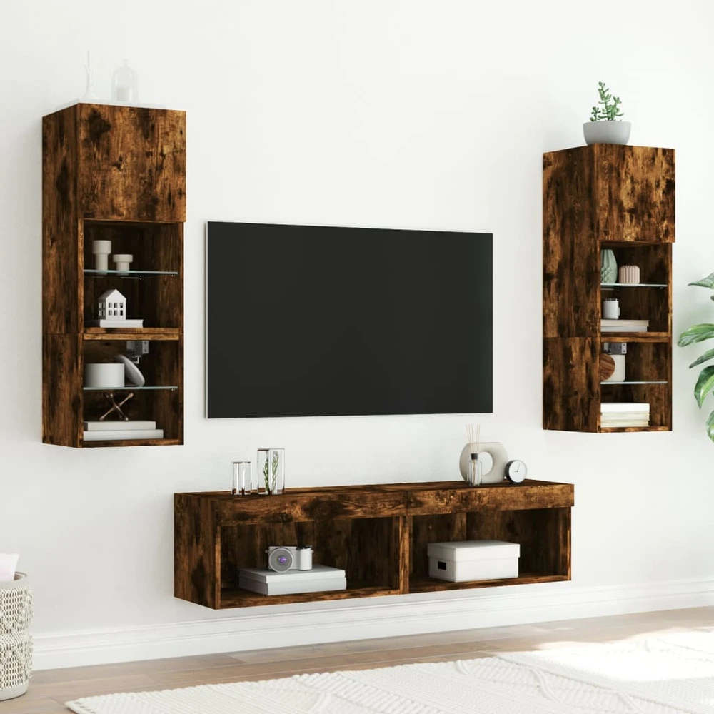 TV staliukas TV spintelė su LED lemputėmis, dūminio ąžuolo, 60x30x30cm