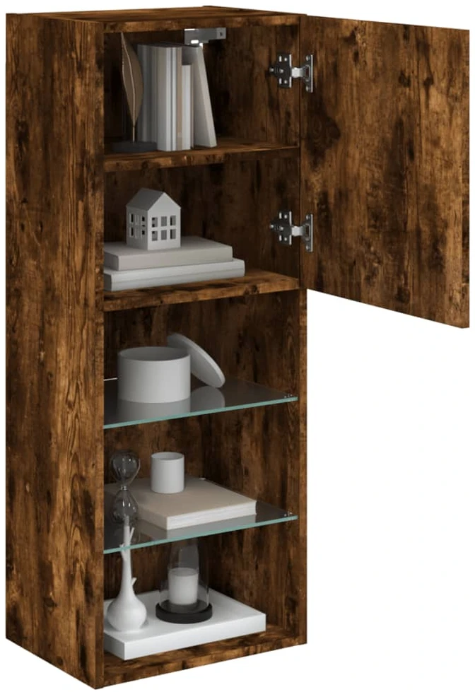 TV staliukas TV spintelė su LED lemputėmis, dūminio ąžuolo, 40,5x30x102cm