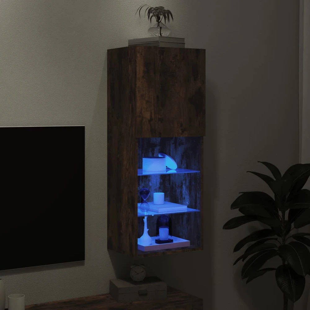 TV staliukas TV spintelė su LED lemputėmis, dūminio ąžuolo, 40,5x30x102cm