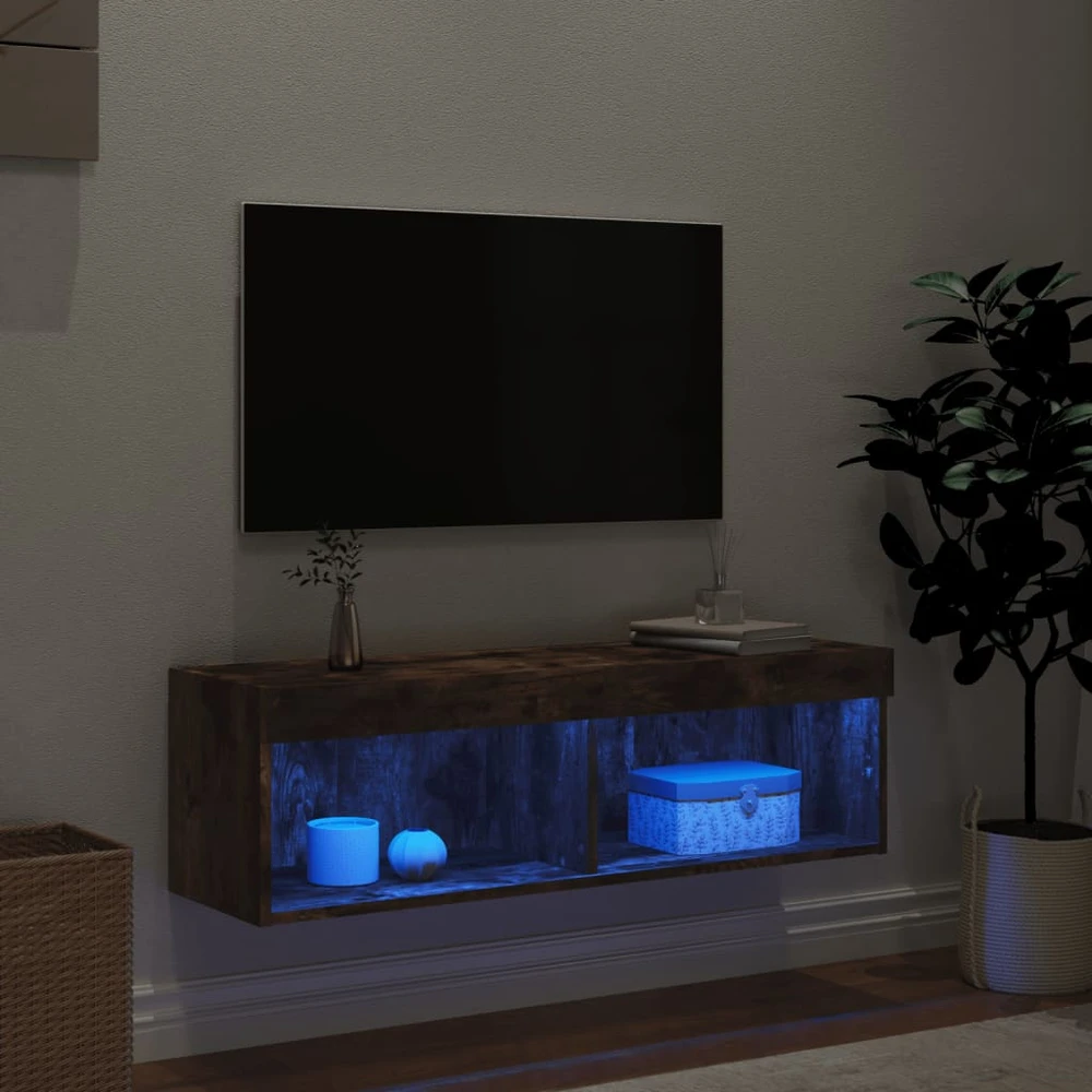 TV staliukas TV spintelė su LED lemputėmis, dūminio ąžuolo, 100x30x30cm