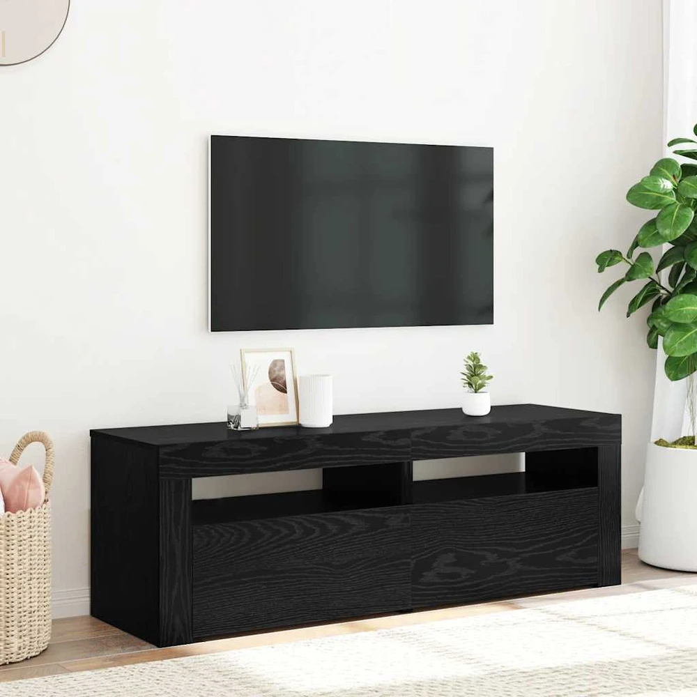 TV staliukas TV spintelė su LED lemputėmis, juodo ąžuolo spalvos, 120x35x40cm, inžinerinė mediena