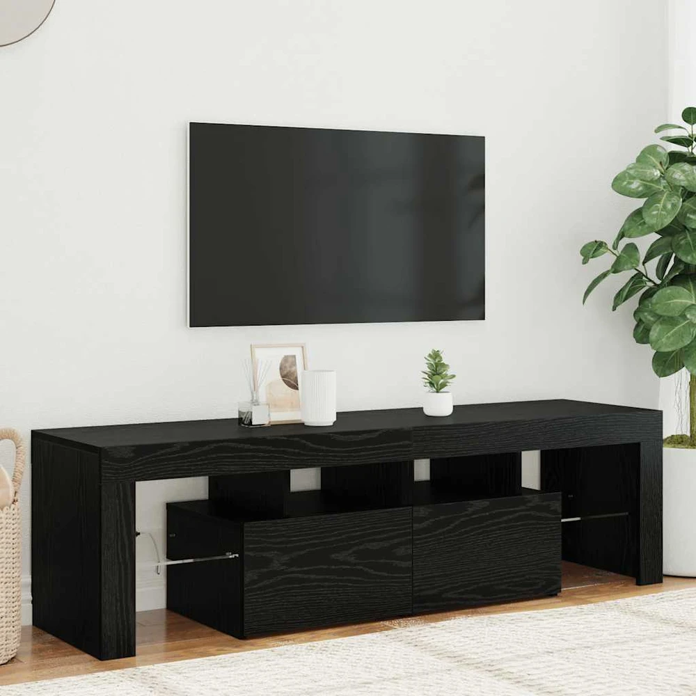 TV staliukas TV spintelė su LED lemputėmis, juodo ąžuolo spalvos, 140x36,5x40cm, inžinerinė mediena