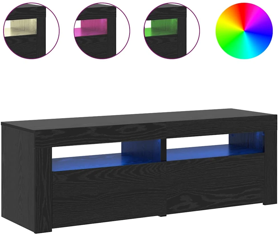 TV staliukas TV spintelė su LED lemputėmis, juodo ąžuolo spalvos, 120x35x40cm, inžinerinė mediena