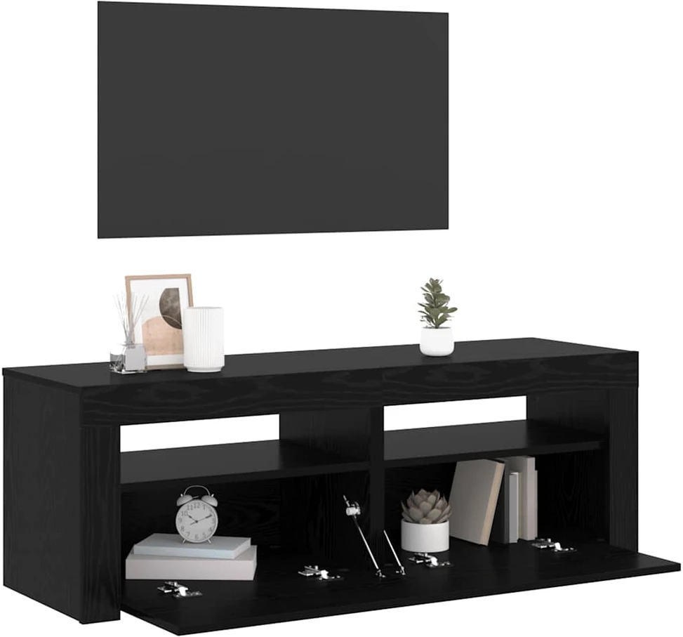 TV staliukas TV spintelė su LED lemputėmis, juodo ąžuolo spalvos, 120x35x40cm, inžinerinė mediena
