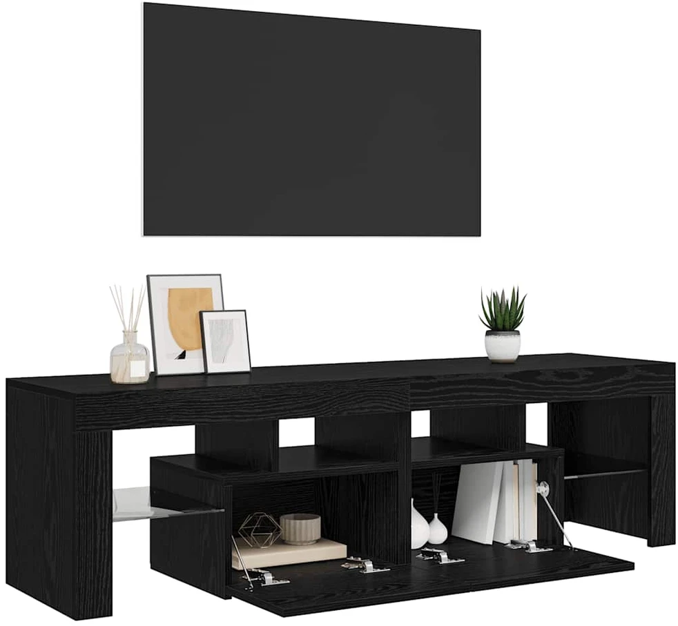 TV staliukas TV spintelė su LED lemputėmis, juodo ąžuolo spalvos, 140x36,5x40cm, inžinerinė mediena