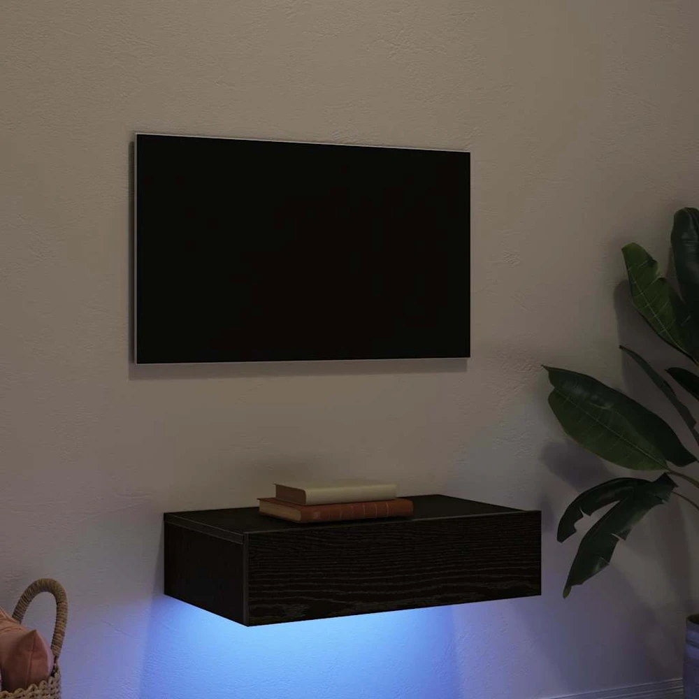 TV staliukas TV spintelė su LED lemputėmis, juodo ąžuolo spalvos, 60x35x15,5 cm