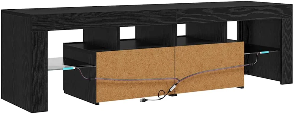TV staliukas TV spintelė su LED lemputėmis, juodo ąžuolo spalvos, 140x36,5x40cm, inžinerinė mediena