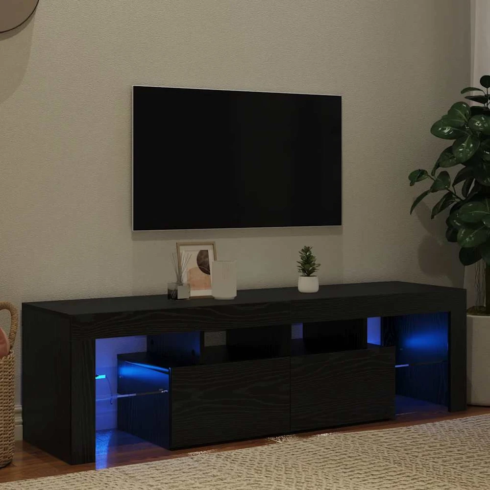 TV staliukas TV spintelė su LED lemputėmis, juodo ąžuolo spalvos, 140x36,5x40cm, inžinerinė mediena